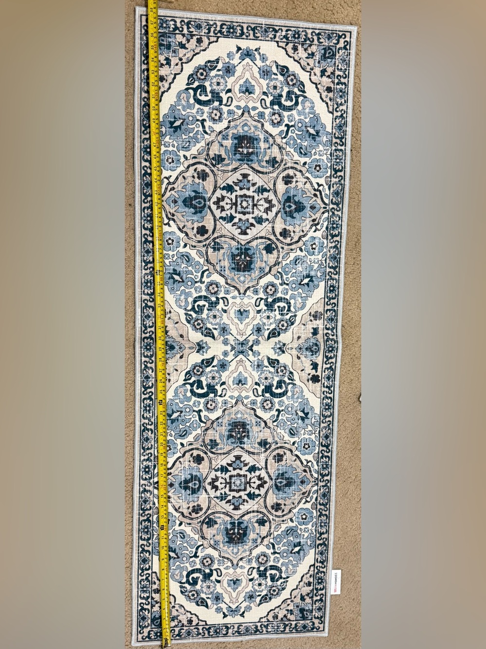 SET OF THREE Blue and Cream Decorative Runner Rugs